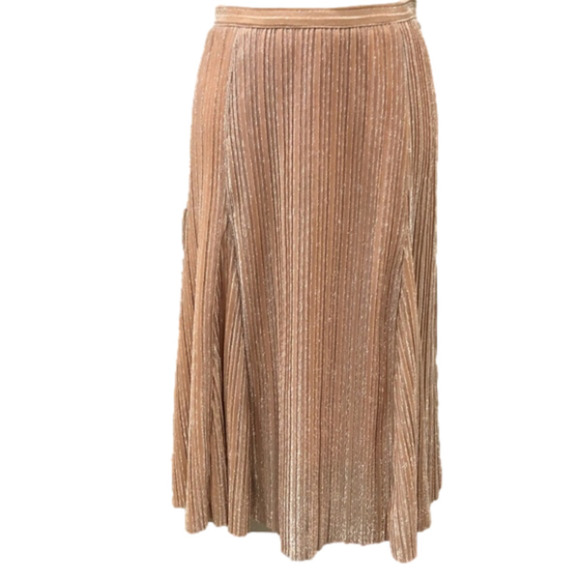 anthropologie Maeve Ambra Rose Gold Metallic Pleated Skirt M - Picture 1 of 15
